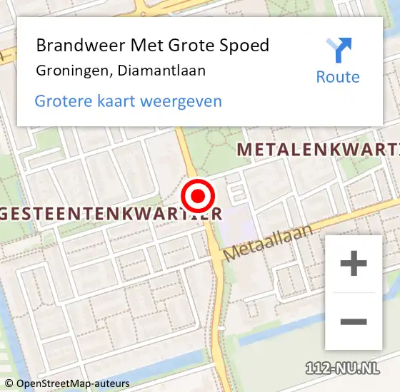 Locatie op kaart van de 112 melding: Brandweer Met Grote Spoed Naar Groningen, Diamantlaan op 26 mei 2019 04:19