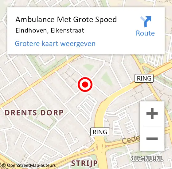 Locatie op kaart van de 112 melding: Ambulance Met Grote Spoed Naar Eindhoven, Eikenstraat op 26 mei 2019 04:28