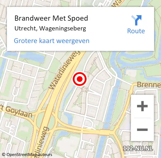 Locatie op kaart van de 112 melding: Brandweer Met Spoed Naar Utrecht, Wageningseberg op 26 mei 2019 04:37