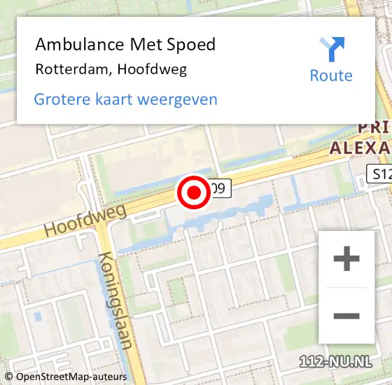 Locatie op kaart van de 112 melding: Ambulance Met Spoed Naar Rotterdam, Hoofdweg op 26 mei 2019 05:31