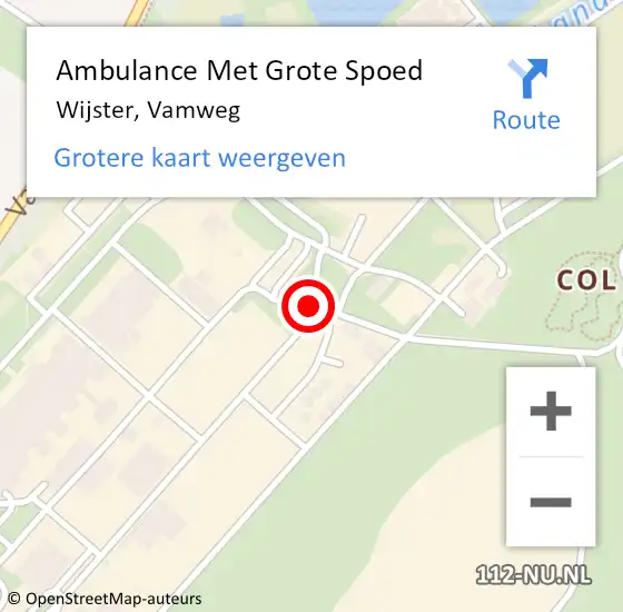 Locatie op kaart van de 112 melding: Ambulance Met Grote Spoed Naar Wijster, Vamweg op 26 mei 2019 06:30