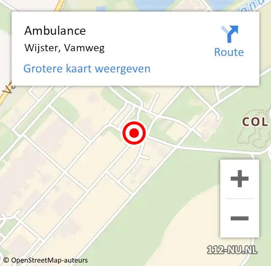 Locatie op kaart van de 112 melding: Ambulance Wijster, Vamweg op 26 mei 2019 06:31