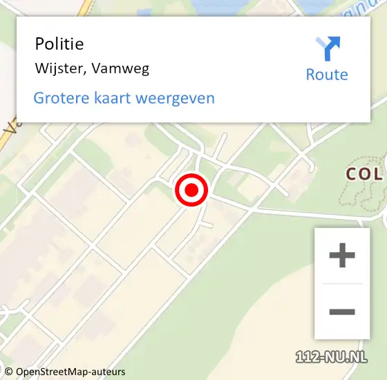 Locatie op kaart van de 112 melding: Politie Wijster, Vamweg op 26 mei 2019 06:34