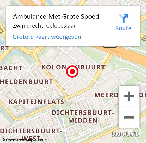 Locatie op kaart van de 112 melding: Ambulance Met Grote Spoed Naar Zwijndrecht, Celebeslaan op 26 mei 2019 07:32