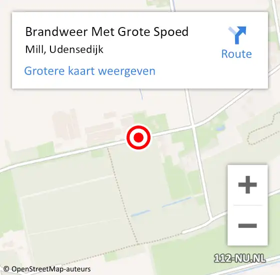 Locatie op kaart van de 112 melding: Brandweer Met Grote Spoed Naar Mill, Udensedijk op 26 mei 2019 07:41