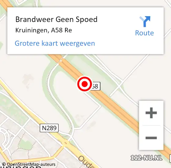 Locatie op kaart van de 112 melding: Brandweer Geen Spoed Naar Kruiningen, A58 Re op 26 mei 2019 08:29
