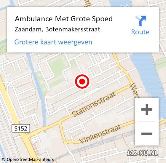 Locatie op kaart van de 112 melding: Ambulance Met Grote Spoed Naar Zaandam, Botenmakersstraat op 26 mei 2019 09:09