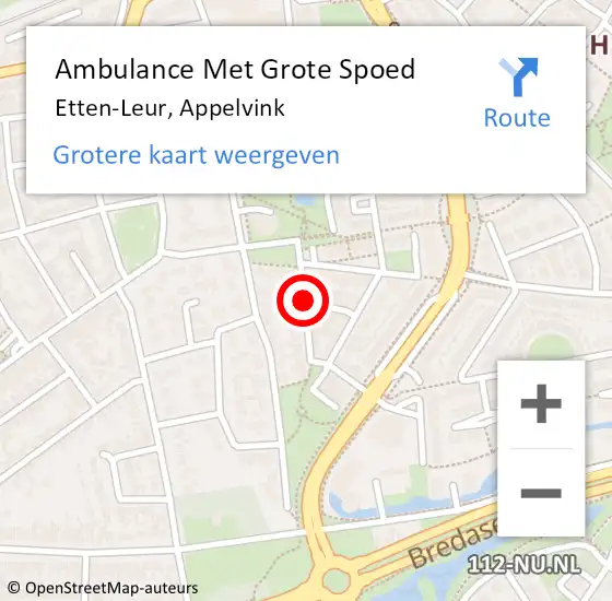 Locatie op kaart van de 112 melding: Ambulance Met Grote Spoed Naar Etten-Leur, Appelvink op 26 mei 2019 12:28