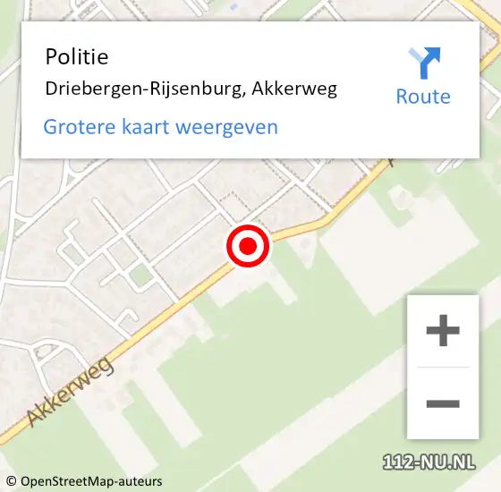 Locatie op kaart van de 112 melding: Politie Driebergen-Rijsenburg, Akkerweg op 26 mei 2019 13:23