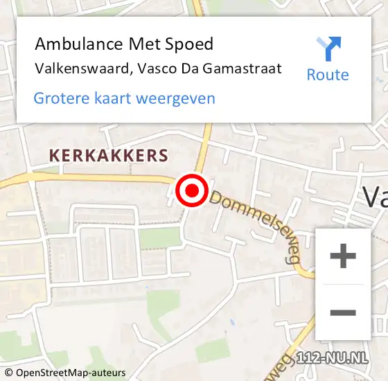 Locatie op kaart van de 112 melding: Ambulance Met Spoed Naar Valkenswaard, Vasco Da Gamastraat op 26 mei 2019 13:46