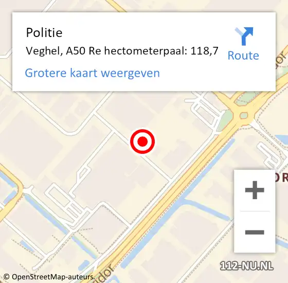 Locatie op kaart van de 112 melding: Politie Veghel, A50 Re hectometerpaal: 112,4 op 26 mei 2019 14:24