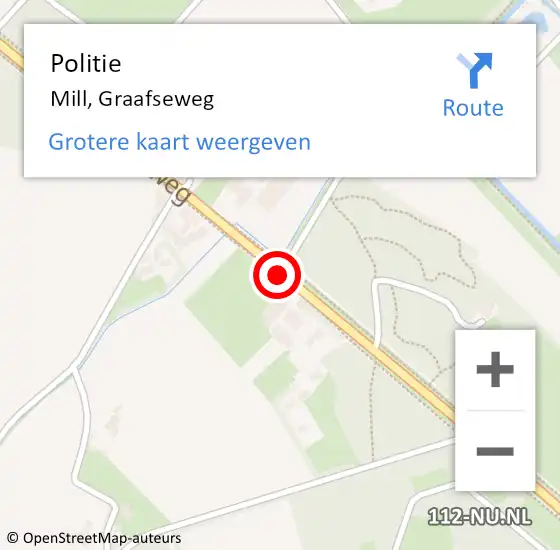 Locatie op kaart van de 112 melding: Politie Mill, Graafseweg op 26 mei 2019 14:31