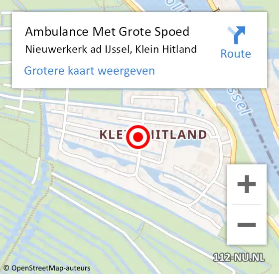 Locatie op kaart van de 112 melding: Ambulance Met Grote Spoed Naar Nieuwerkerk ad IJssel, Klein Hitland op 26 mei 2019 15:57