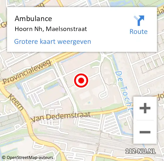 Locatie op kaart van de 112 melding: Ambulance Hoorn Nh, Maelsonstraat op 26 mei 2019 16:45