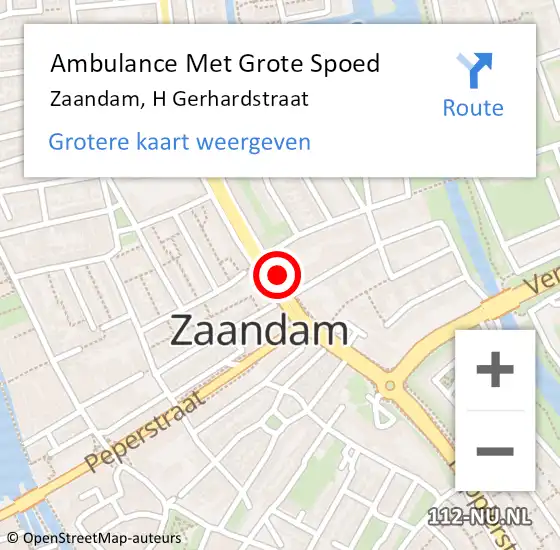 Locatie op kaart van de 112 melding: Ambulance Met Grote Spoed Naar Zaandam, H Gerhardstraat op 26 mei 2019 16:49