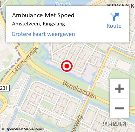 Locatie op kaart van de 112 melding: Ambulance Met Spoed Naar Amstelveen, Ringslang op 26 mei 2019 16:57