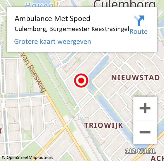 Locatie op kaart van de 112 melding: Ambulance Met Spoed Naar Culemborg, Burgemeester Keestrasingel op 26 mei 2019 17:12