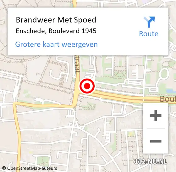 Locatie op kaart van de 112 melding: Brandweer Met Spoed Naar Enschede, Boulevard 1945 op 26 mei 2019 17:14