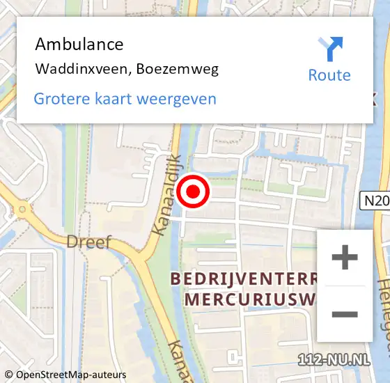 Locatie op kaart van de 112 melding: Ambulance Waddinxveen, Boezemweg op 2 april 2014 12:39