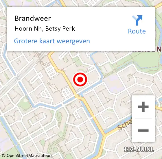 Locatie op kaart van de 112 melding: Brandweer Hoorn Nh, Betsy Perk op 26 mei 2019 17:46