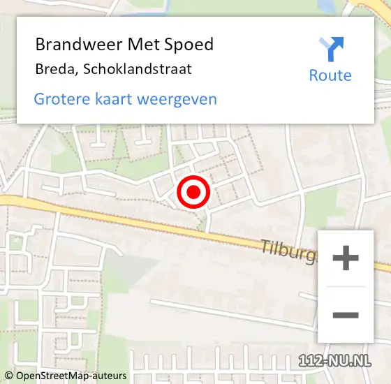 Locatie op kaart van de 112 melding: Brandweer Met Spoed Naar Breda, Schoklandstraat op 26 mei 2019 17:55