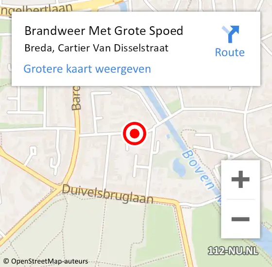 Locatie op kaart van de 112 melding: Brandweer Met Grote Spoed Naar Breda, Cartier Van Disselstraat op 26 mei 2019 18:01