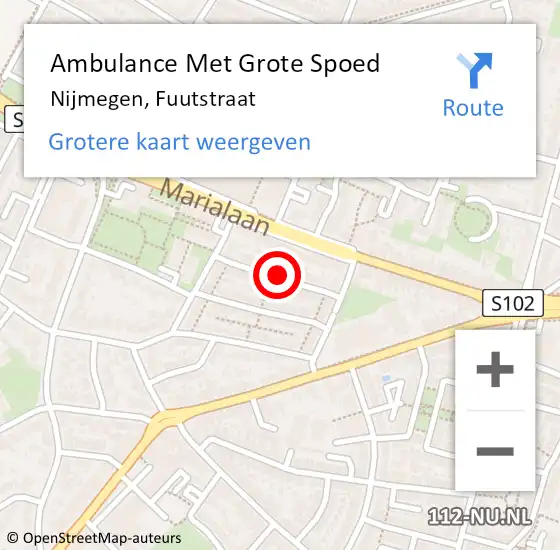 Locatie op kaart van de 112 melding: Ambulance Met Grote Spoed Naar Nijmegen, Fuutstraat op 26 mei 2019 18:03