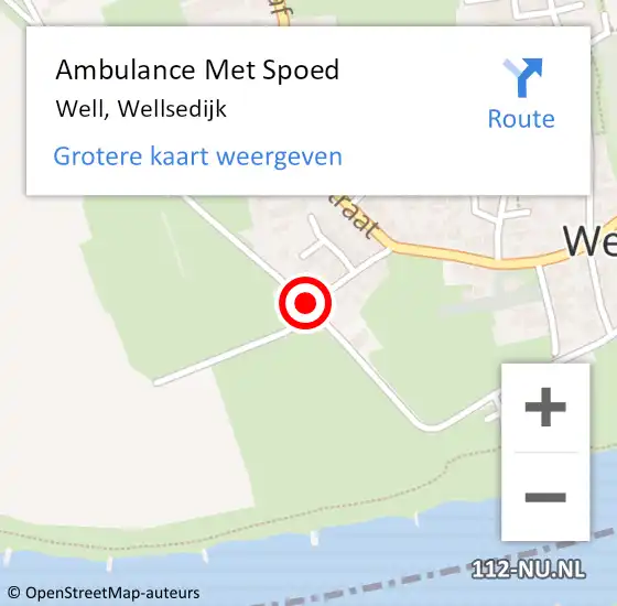 Locatie op kaart van de 112 melding: Ambulance Met Spoed Naar Well, Wellsedijk op 26 mei 2019 18:04