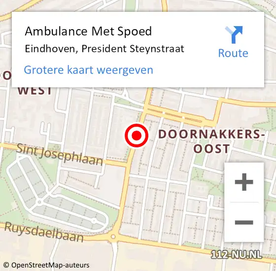 Locatie op kaart van de 112 melding: Ambulance Met Spoed Naar Eindhoven, President Steynstraat op 26 mei 2019 18:07