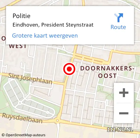 Locatie op kaart van de 112 melding: Politie Eindhoven, President Steynstraat op 26 mei 2019 18:09