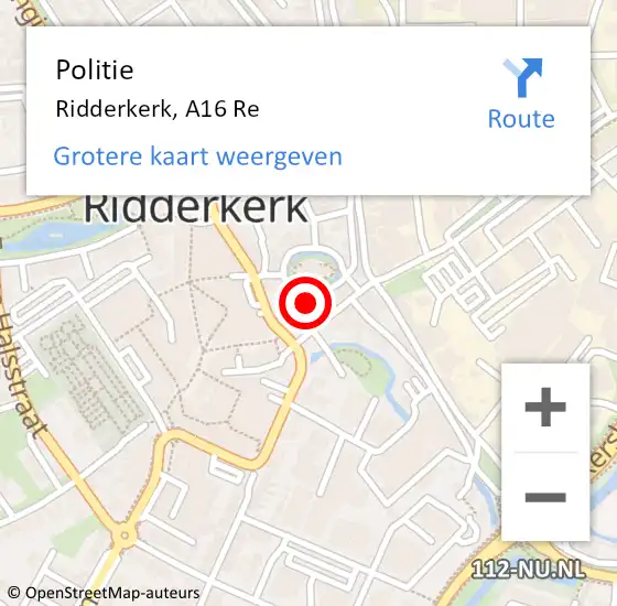 Locatie op kaart van de 112 melding: Politie Ridderkerk, A16 Re hectometerpaal: 25,5 op 26 mei 2019 19:56