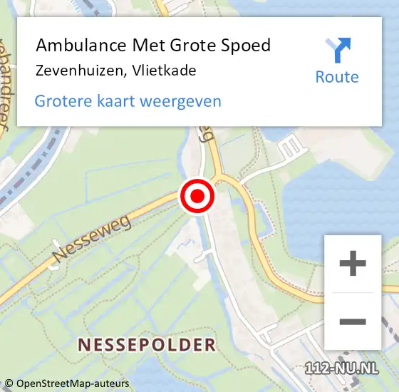 Locatie op kaart van de 112 melding: Ambulance Met Grote Spoed Naar Zevenhuizen, Vlietkade op 26 mei 2019 20:03