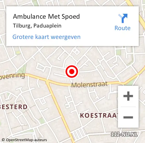 Locatie op kaart van de 112 melding: Ambulance Met Spoed Naar Tilburg, Paduaplein op 26 mei 2019 21:31