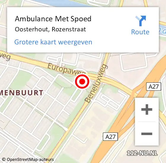 Locatie op kaart van de 112 melding: Ambulance Met Spoed Naar Oosterhout, Rozenstraat op 26 mei 2019 23:48