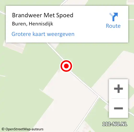 Locatie op kaart van de 112 melding: Brandweer Met Spoed Naar Buren, Hennisdijk op 27 mei 2019 01:19
