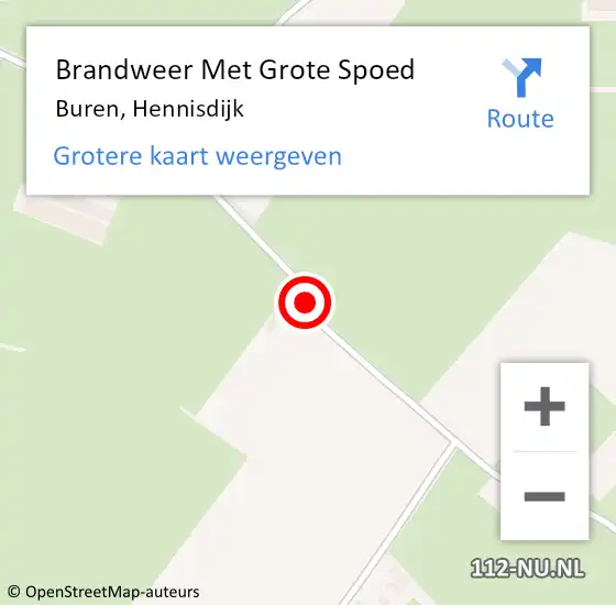 Locatie op kaart van de 112 melding: Brandweer Met Grote Spoed Naar Buren, Hennisdijk op 27 mei 2019 01:20