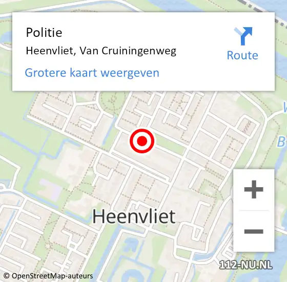 Locatie op kaart van de 112 melding: Politie Heenvliet, Van Cruiningenweg op 27 mei 2019 06:43