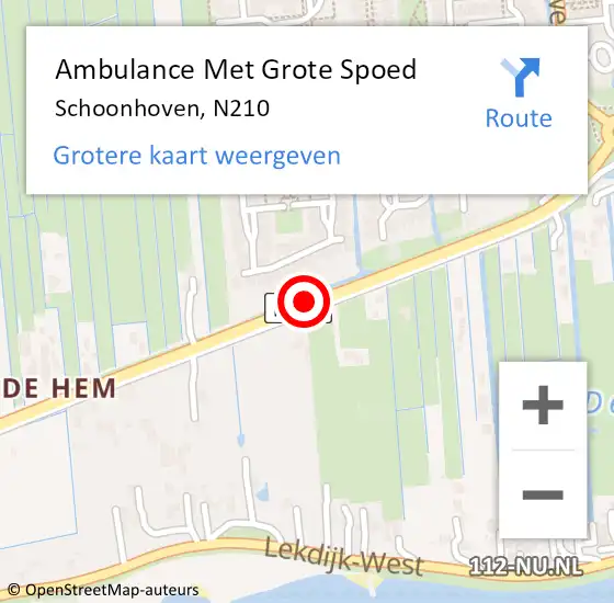 Locatie op kaart van de 112 melding: Ambulance Met Grote Spoed Naar Schoonhoven, N210 op 7 september 2013 17:20