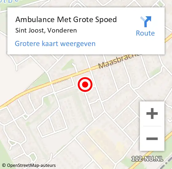 Locatie op kaart van de 112 melding: Ambulance Met Grote Spoed Naar Sint Joost, Vonderen op 27 mei 2019 09:58