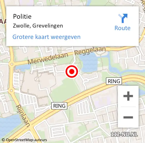 Locatie op kaart van de 112 melding: Politie Zwolle, Grevelingen op 27 mei 2019 10:13