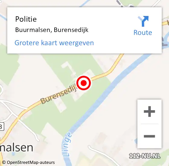 Locatie op kaart van de 112 melding: Politie Buurmalsen, Burensedijk op 27 mei 2019 10:36