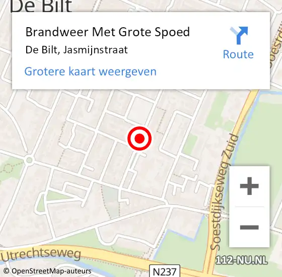 Locatie op kaart van de 112 melding: Brandweer Met Grote Spoed Naar De Bilt, Jasmijnstraat op 27 mei 2019 12:09