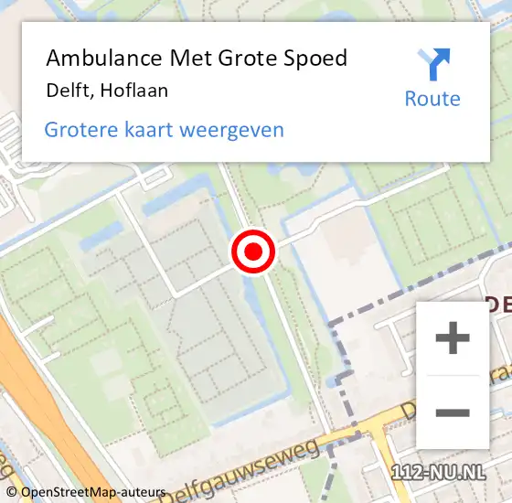 Locatie op kaart van de 112 melding: Ambulance Met Grote Spoed Naar Delft, Hoflaan op 27 mei 2019 12:16