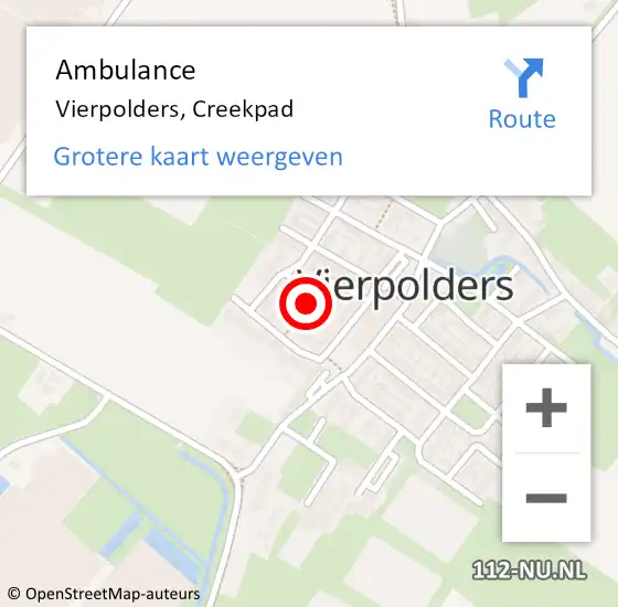 Locatie op kaart van de 112 melding: Ambulance Vierpolders, Creekpad op 27 mei 2019 12:28