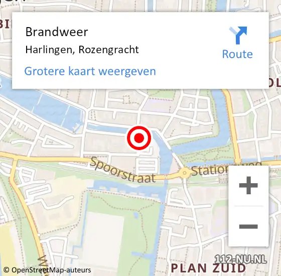 Locatie op kaart van de 112 melding: Brandweer Harlingen, Rozengracht op 27 mei 2019 12:53