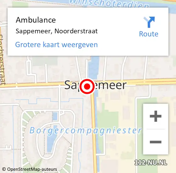 Locatie op kaart van de 112 melding: Ambulance Sappemeer, Noorderstraat op 27 mei 2019 13:02