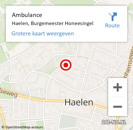 Locatie op kaart van de 112 melding: Ambulance Haelen, Burgemeester Honeesingel op 27 mei 2019 13:02