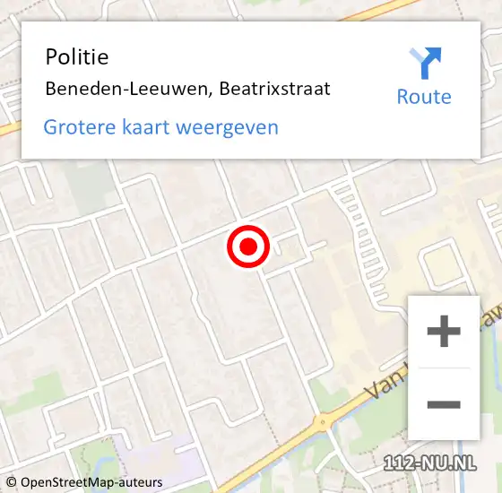Locatie op kaart van de 112 melding: Politie Beneden-Leeuwen, Beatrixstraat op 27 mei 2019 13:37