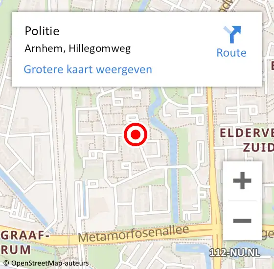 Locatie op kaart van de 112 melding: Politie Arnhem, Hillegomweg op 27 mei 2019 14:03