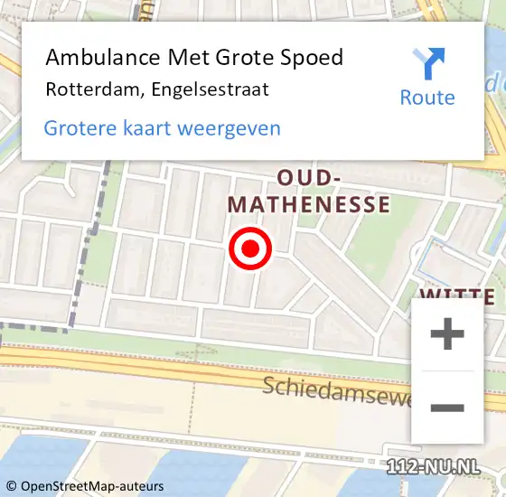 Locatie op kaart van de 112 melding: Ambulance Met Grote Spoed Naar Rotterdam, Engelsestraat op 27 mei 2019 14:07